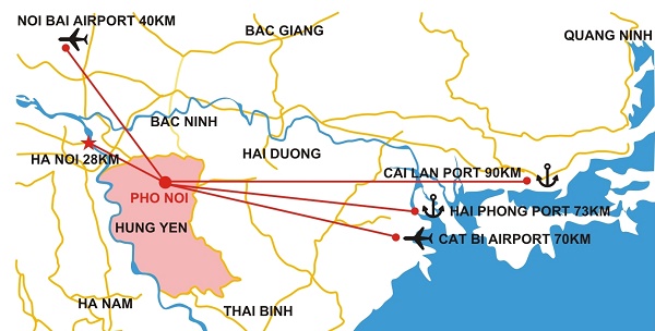 hung yen province distance from hanoi